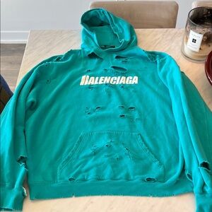 Balenciaga Turquoise Distressed Hoodie